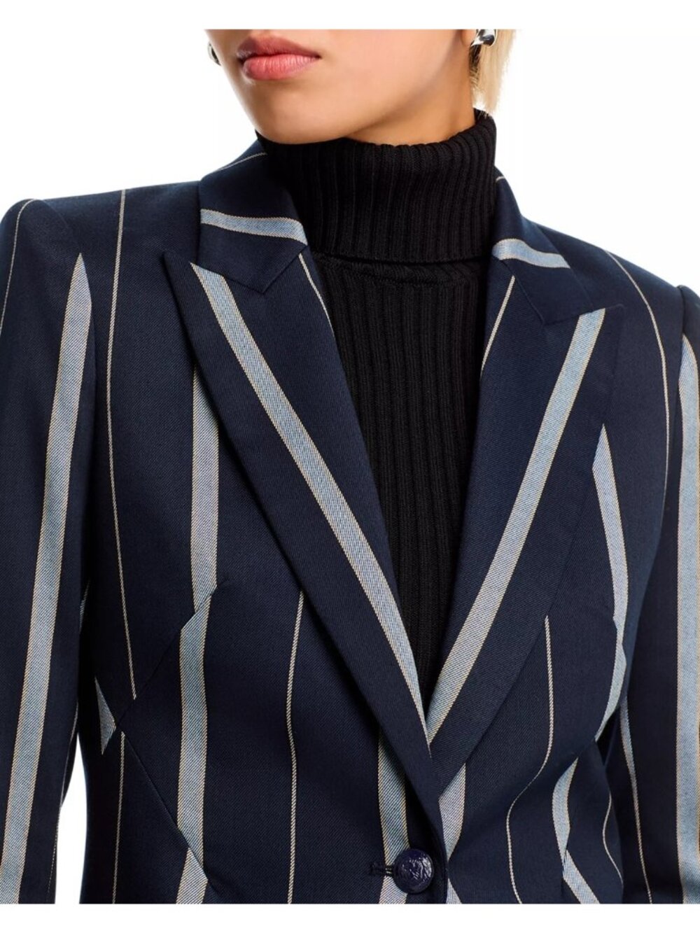 L'AGENCE Clementine Women's Striped Blazer Peak Lapel Jacket Navy Blue Size 4 - Picture 5 of 9
